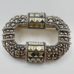 Vintage Sterling Silver Marcasite Judith Jack JJ Signed Art Deco Brooch Pin